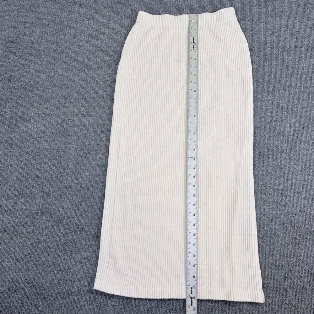 Minimalist‎ Free People Cream Ribbed Midi Skirt Side Slit XS